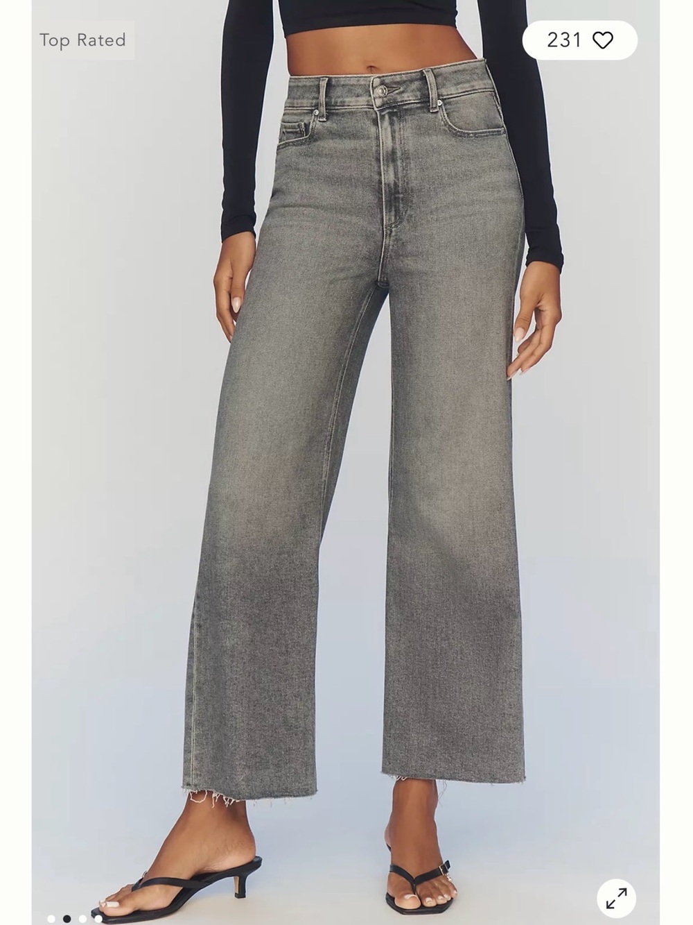PAIGE Charcoal Wide-Leg Jeans with Raw Hem